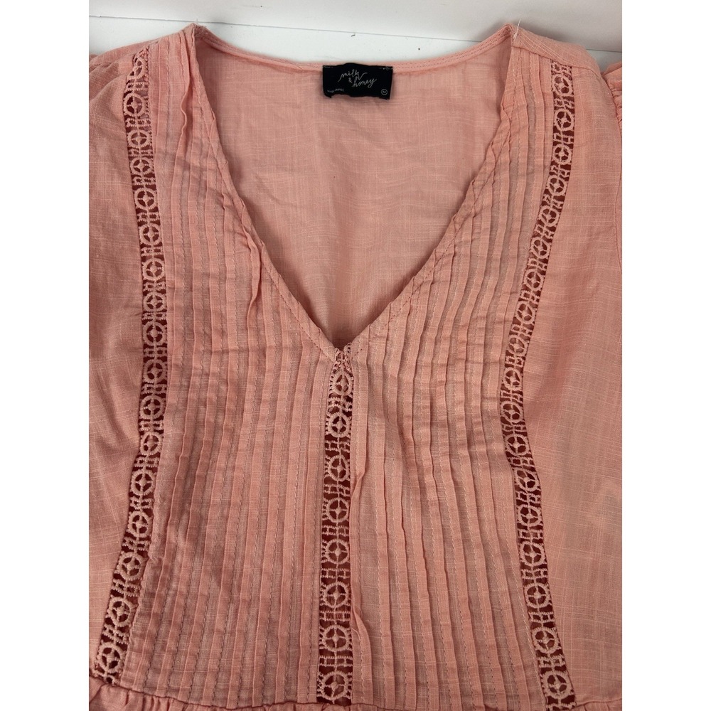 Peach Cropped Ruffled Milk And Honey Embroidered Women's Top Sz Medium - Picture 3 of 6